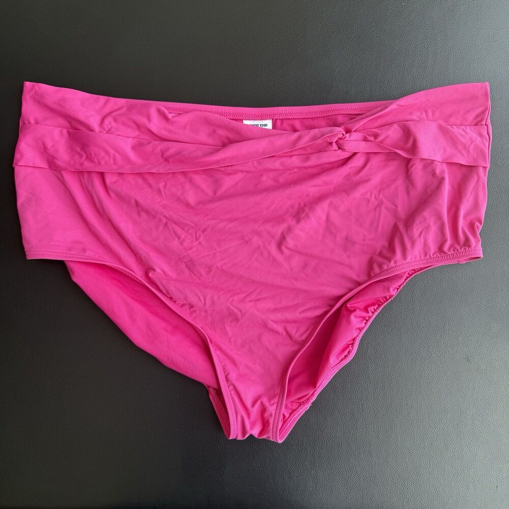 Lands’ End Women’s Plus Size 24W Hot Pink High Waisted Bikini Bottoms Beach Pool